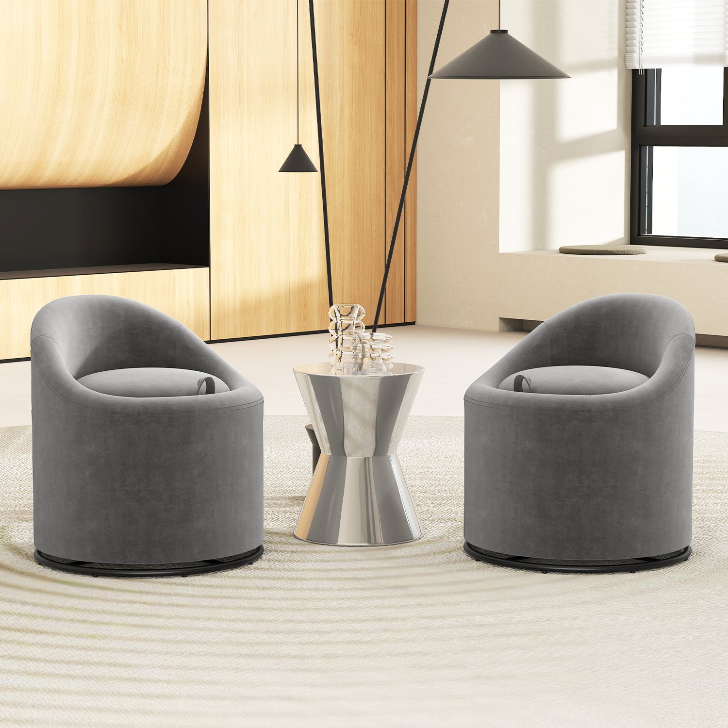 Barrel Chair with Storage 360° Swivel Upholstered Vanity Chair