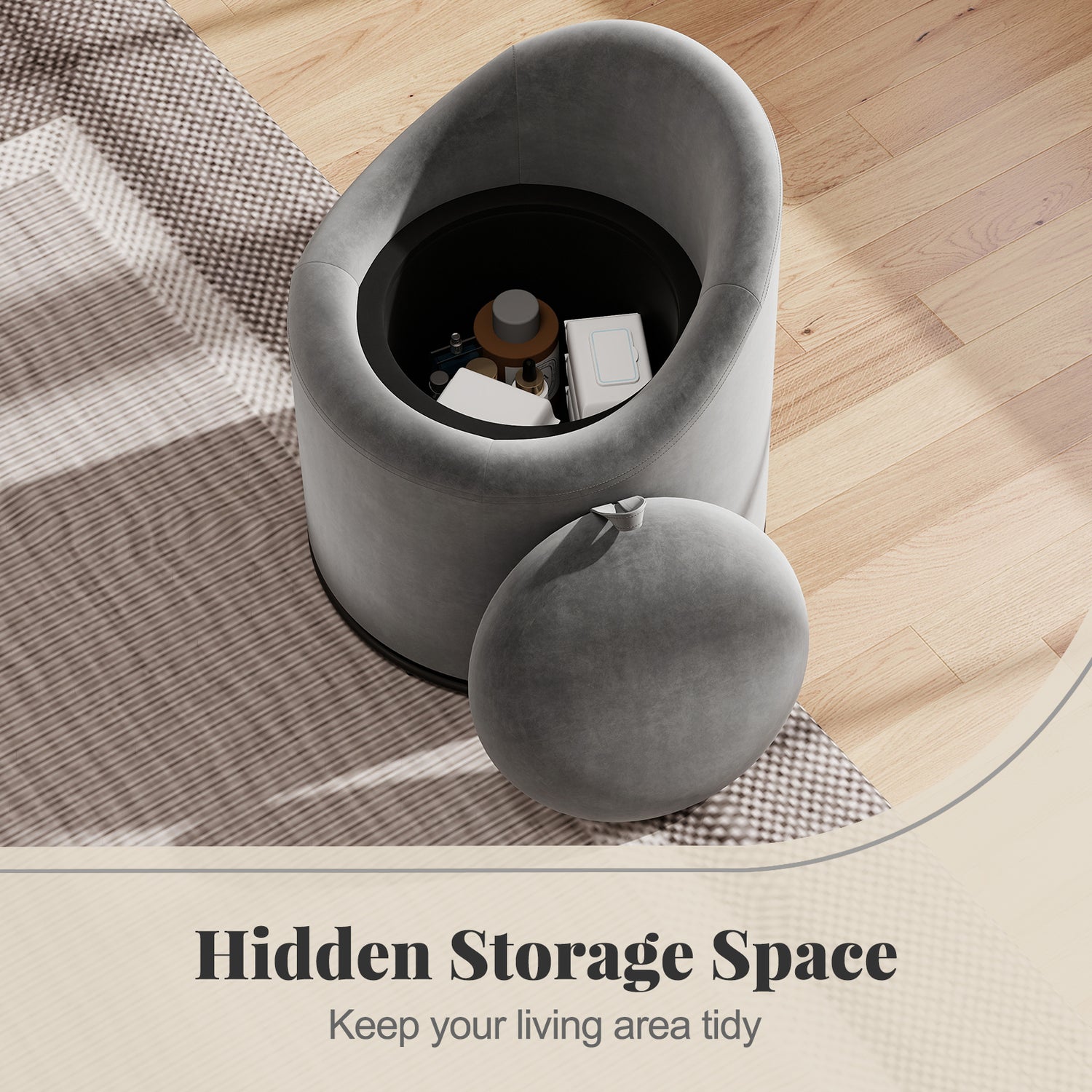 Barrel Chair with Storage 360° Swivel Upholstered Vanity Chair