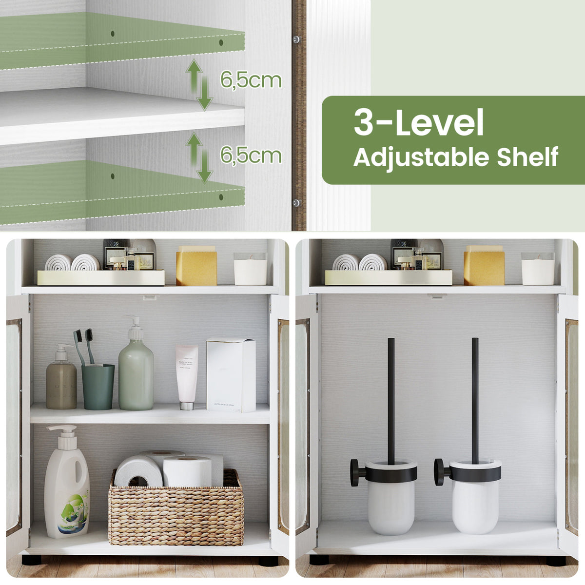 Bathroom Cabinet Freestanding Cabinet with 2 Doors and 3-Level Adjustable Shelf