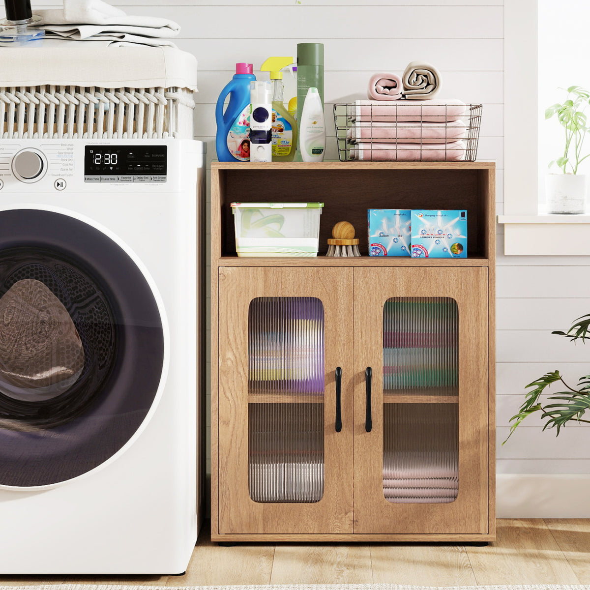 Bathroom Cabinet Freestanding Cabinet with 2 Doors and 3-Level Adjustable Shelf