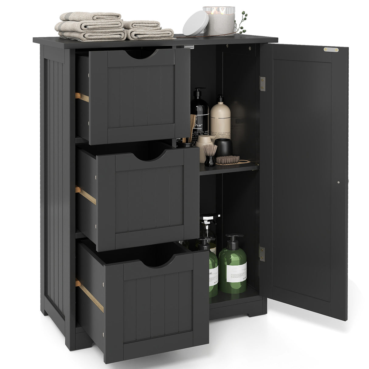 Bathroom Floor Cabinet Side Storage Cabinet with 3 Drawers and 1 Cupboard