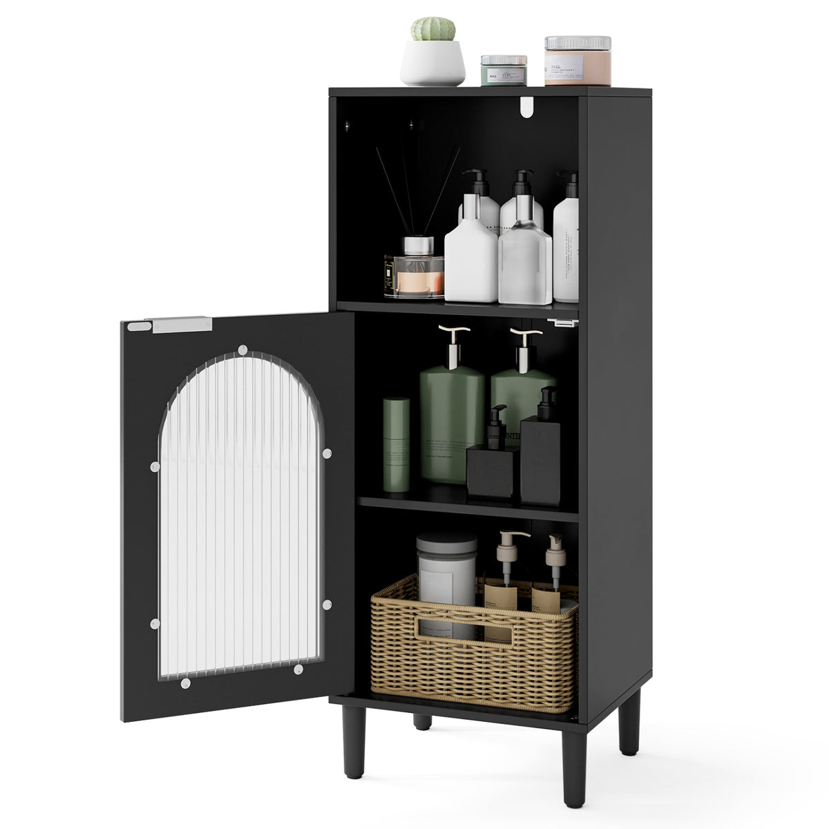 Bathroom Floor Cabinet Wood Side Storage Organizer with Adjustable Shelf