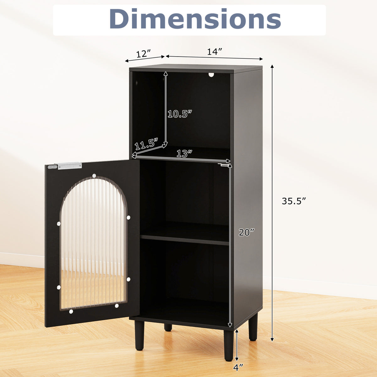 Bathroom Floor Cabinet Wood Side Storage Organizer with Adjustable Shelf