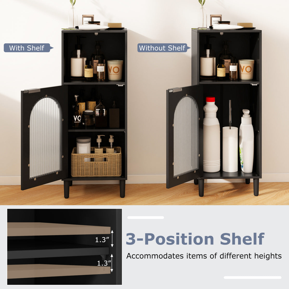 Bathroom Floor Cabinet Wood Side Storage Organizer with Adjustable Shelf