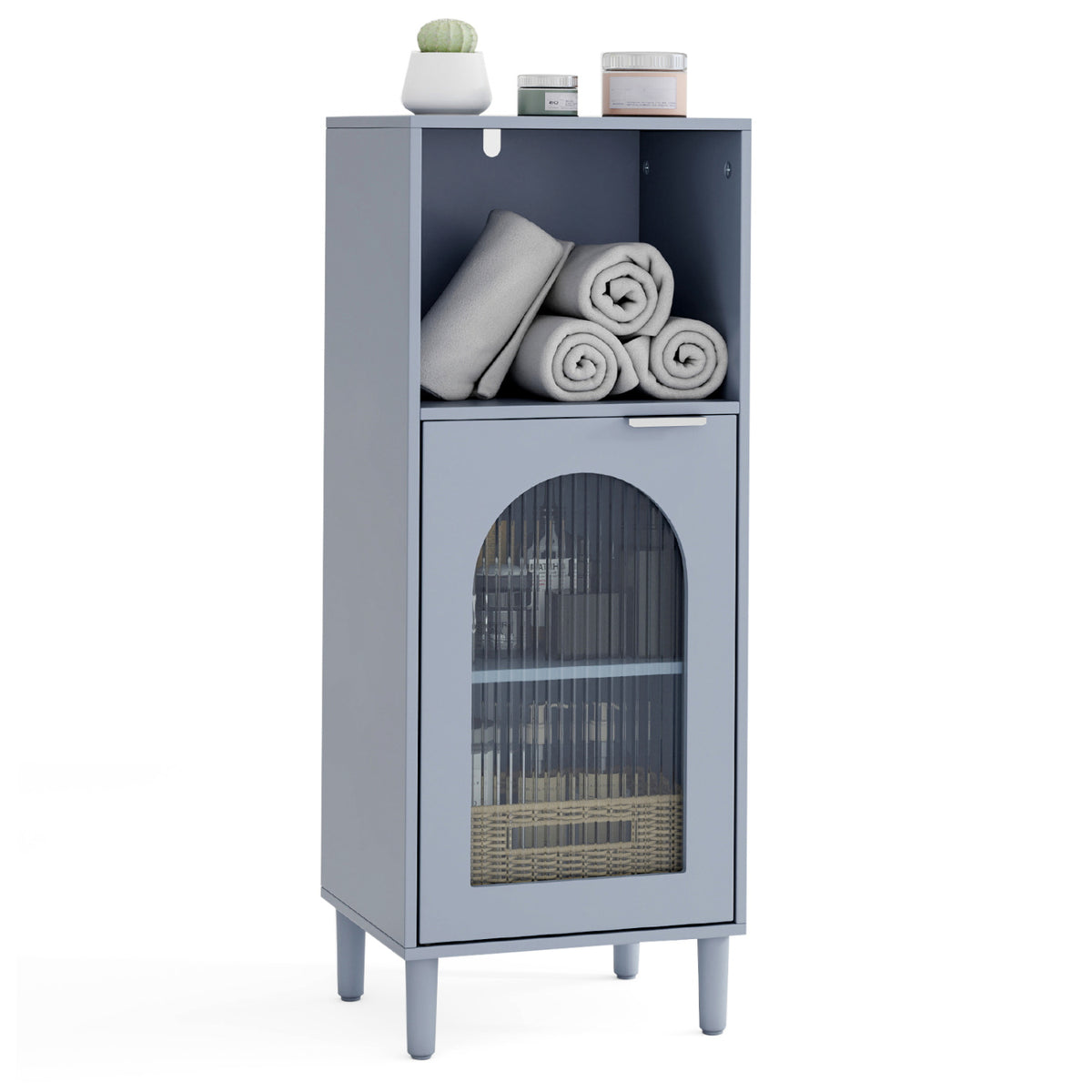 Bathroom Floor Cabinet Wood Side Storage Organizer with Adjustable Shelf