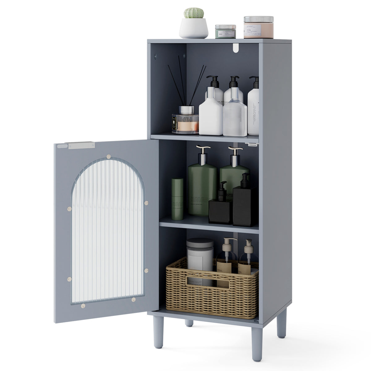 Bathroom Floor Cabinet Wood Side Storage Organizer with Adjustable Shelf