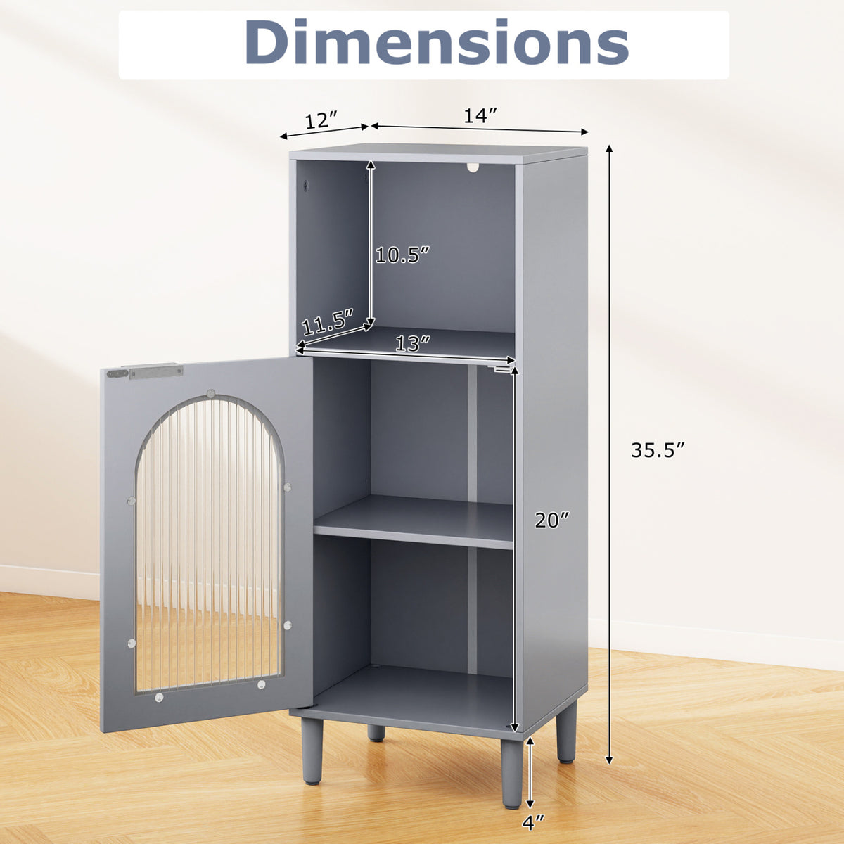 Bathroom Floor Cabinet Wood Side Storage Organizer with Adjustable Shelf