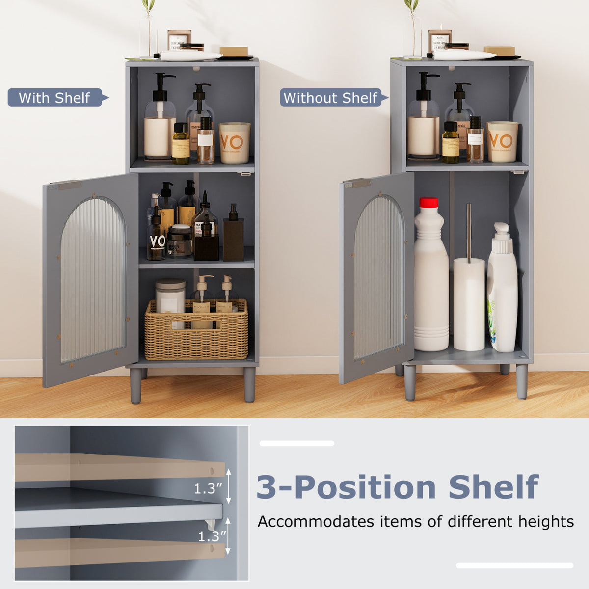 Bathroom Floor Cabinet Wood Side Storage Organizer with Adjustable Shelf