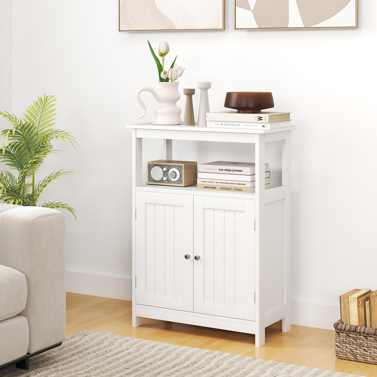 Bathroom Floor Cabinet Freestanding Storage Organizer with Open Compartment