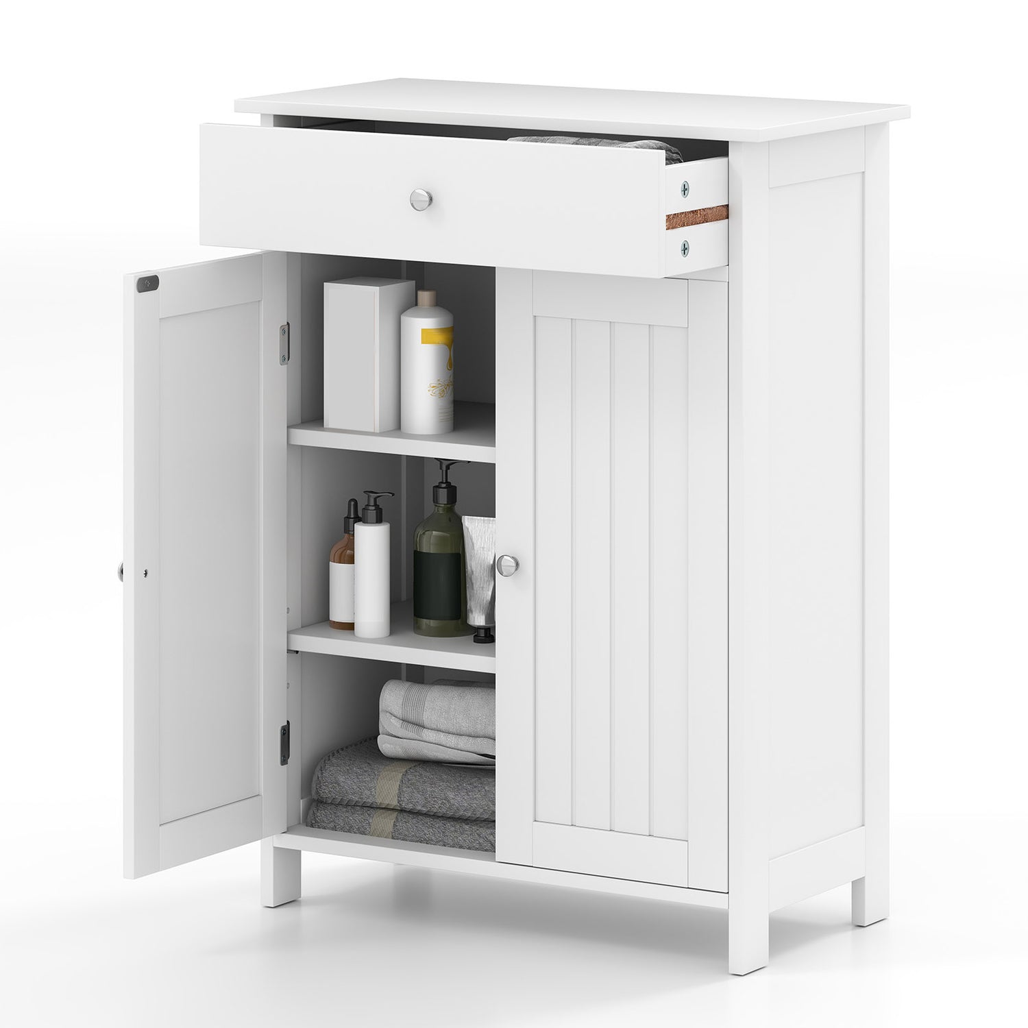 Bathroom Floor Cabinet Freestanding Storage Organizer with 2 Doors