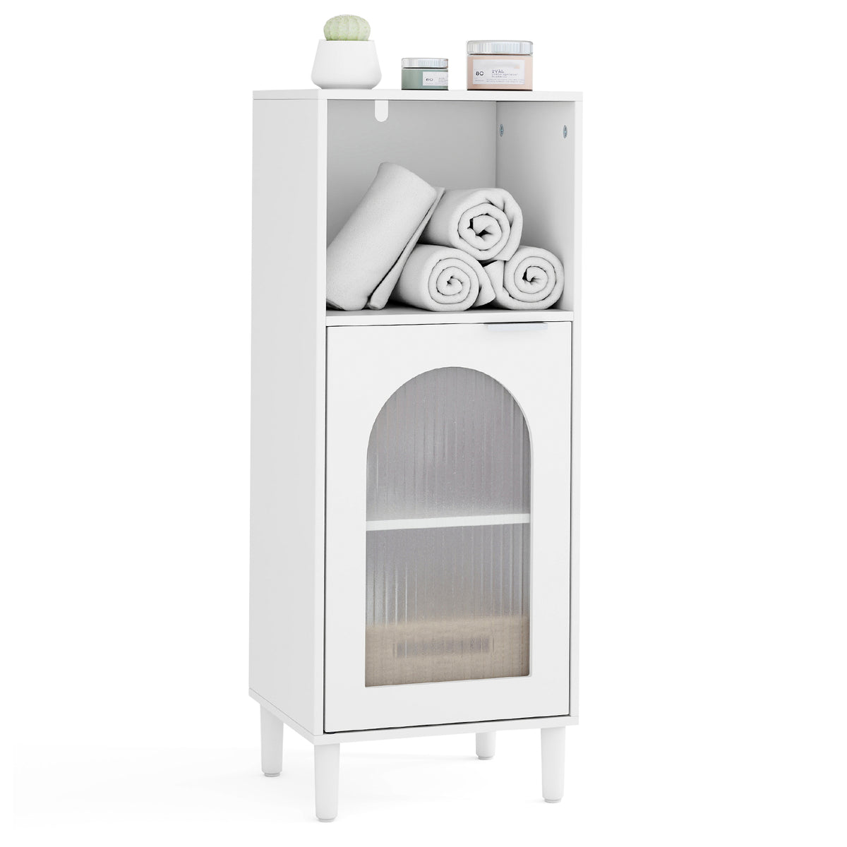 Bathroom Floor Cabinet Wood Side Storage Organizer with Adjustable Shelf