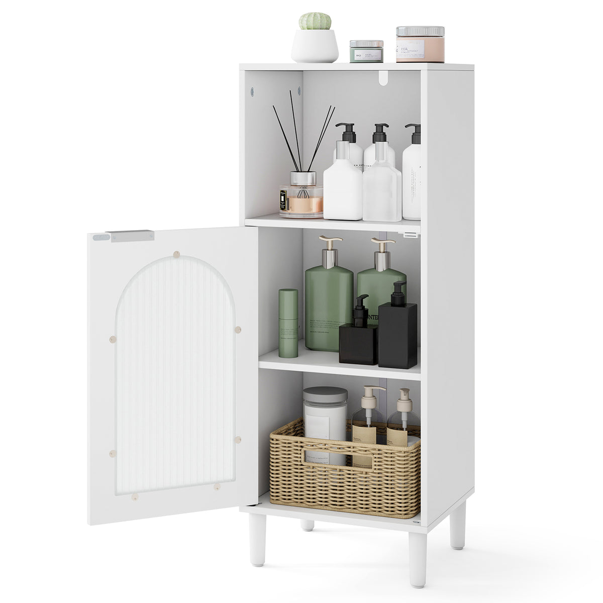 Bathroom Floor Cabinet Wood Side Storage Organizer with Adjustable Shelf