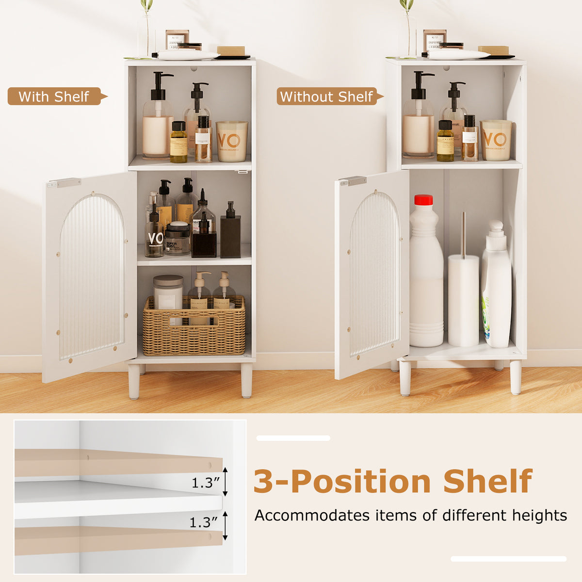 Bathroom Floor Cabinet Wood Side Storage Organizer with Adjustable Shelf