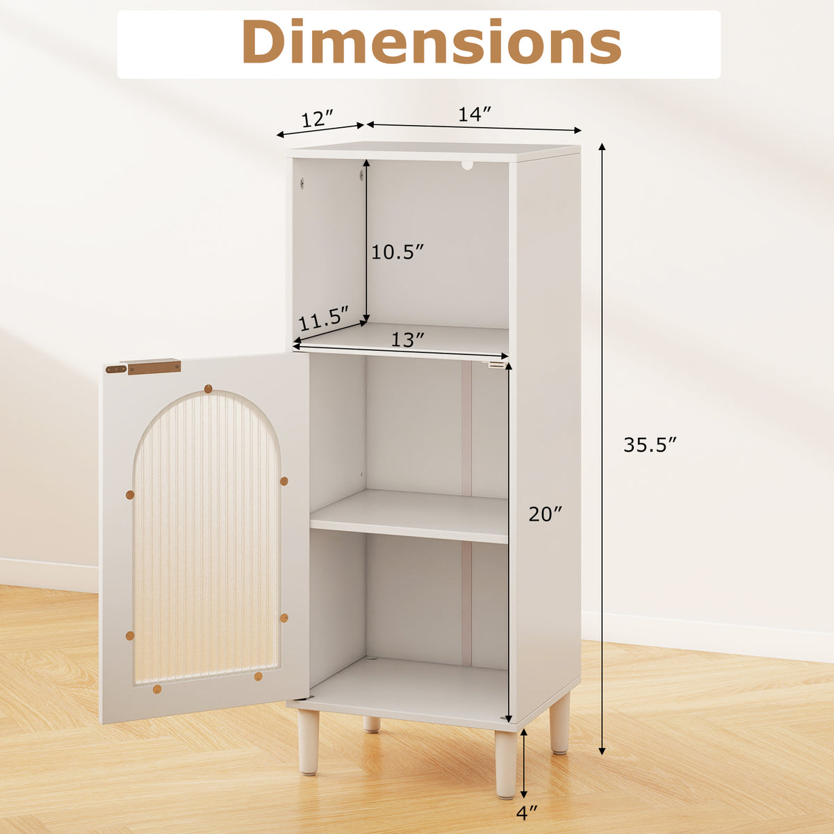 Bathroom Floor Cabinet Wood Side Storage Organizer with Adjustable Shelf