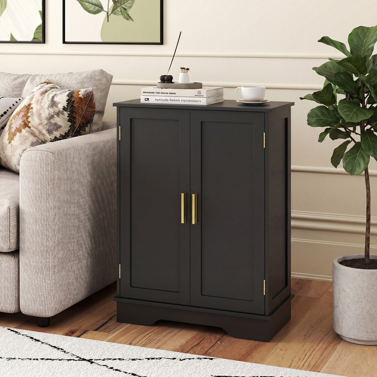 Bathroom Floor Storage Cabinet with 2 Doors and Adjustable Shelves