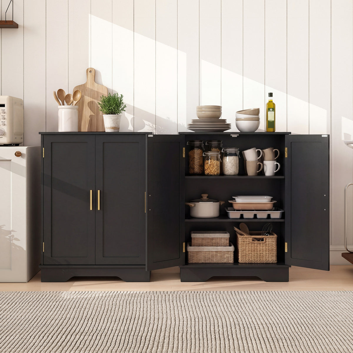 Bathroom Floor Storage Cabinet with 2 Doors and Adjustable Shelves