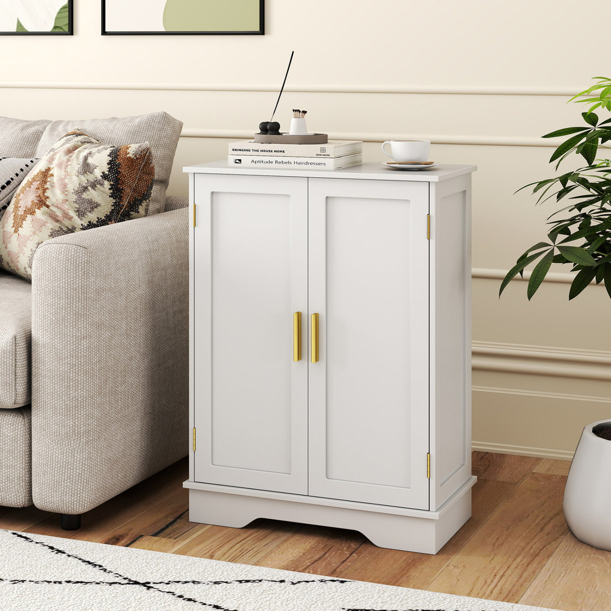 Bathroom Floor Storage Cabinet with 2 Doors and Adjustable Shelves