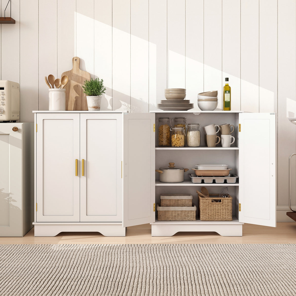 Bathroom Floor Storage Cabinet with 2 Doors and Adjustable Shelves