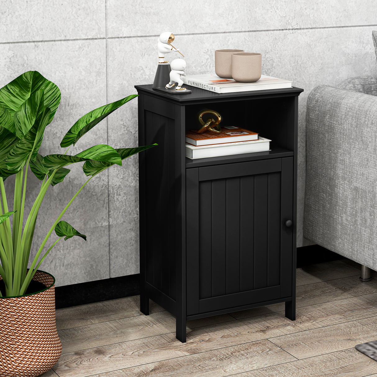 Bathroom Freestanding Adjustable Shelf Floor Storage Cabinet