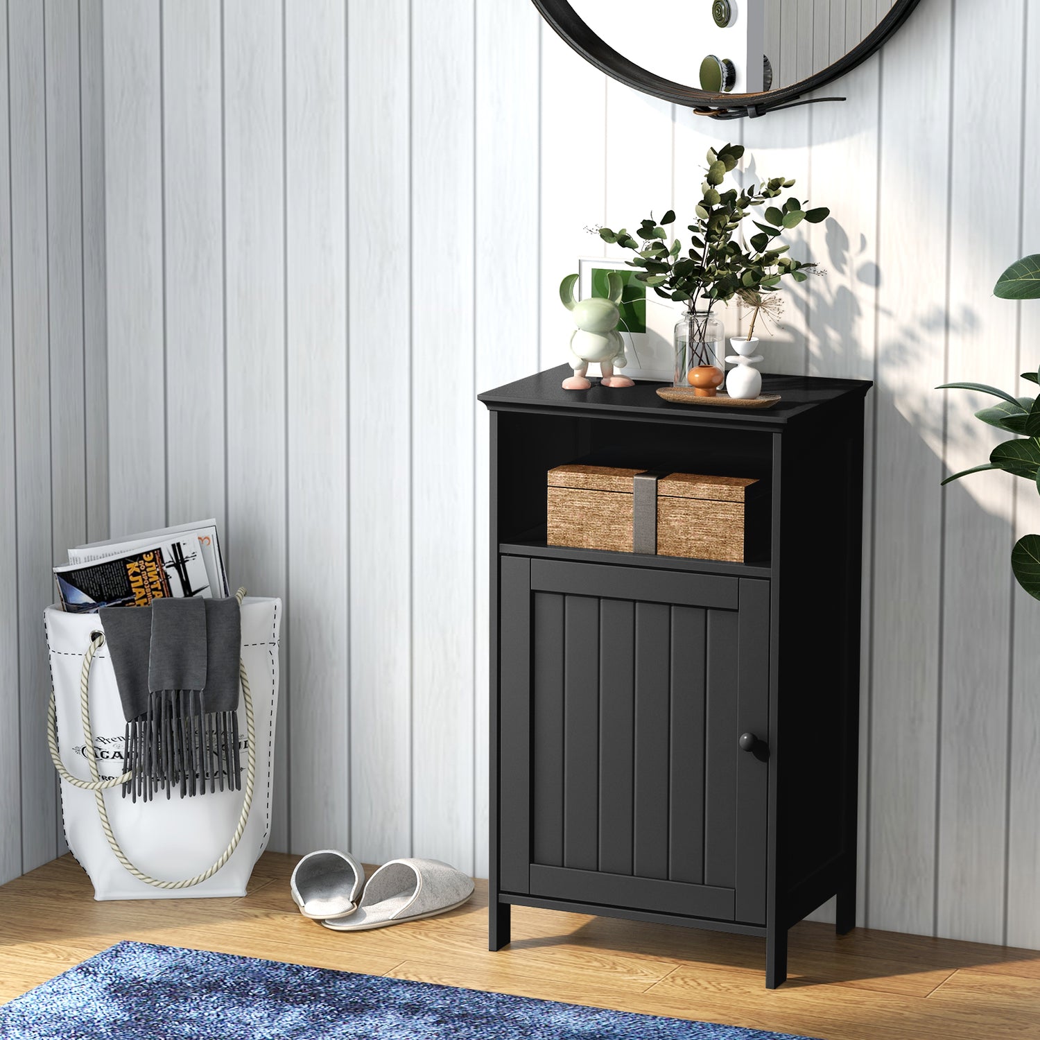 Bathroom Freestanding Adjustable Shelf Floor Storage Cabinet