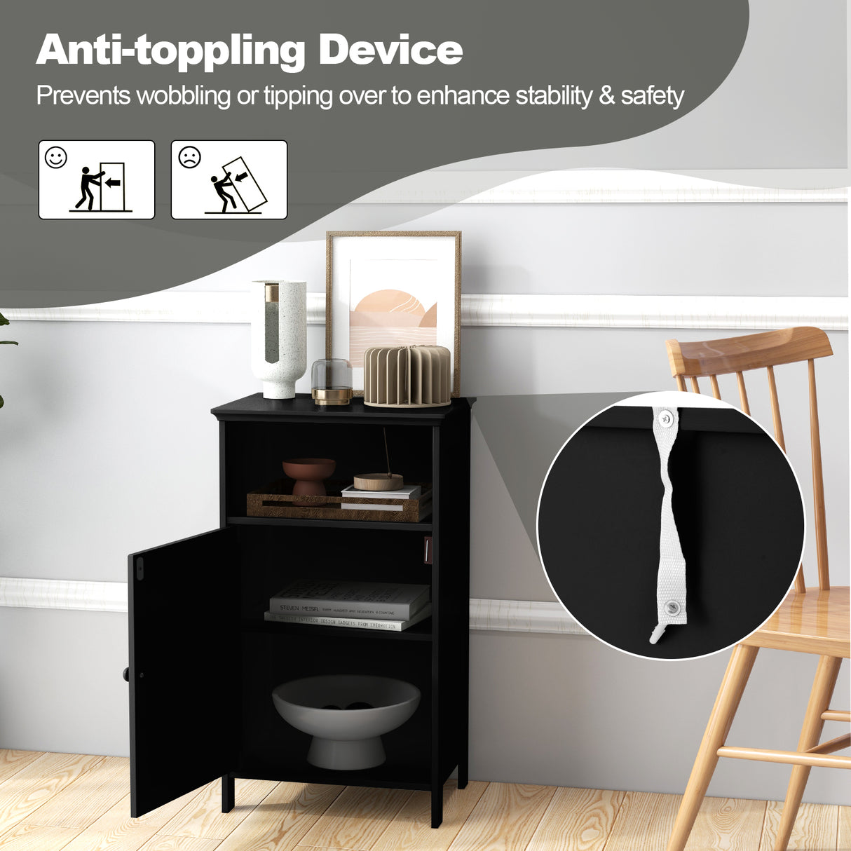 Bathroom Freestanding Adjustable Shelf Floor Storage Cabinet