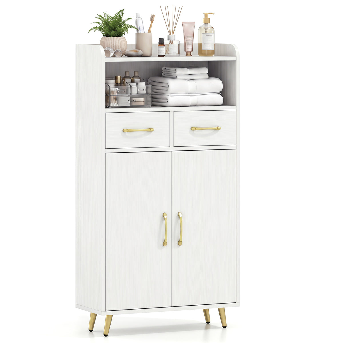 Bathroom Storage Cabinet Freestanding Floor Cabinet with 2 Drawers and 2 Doors