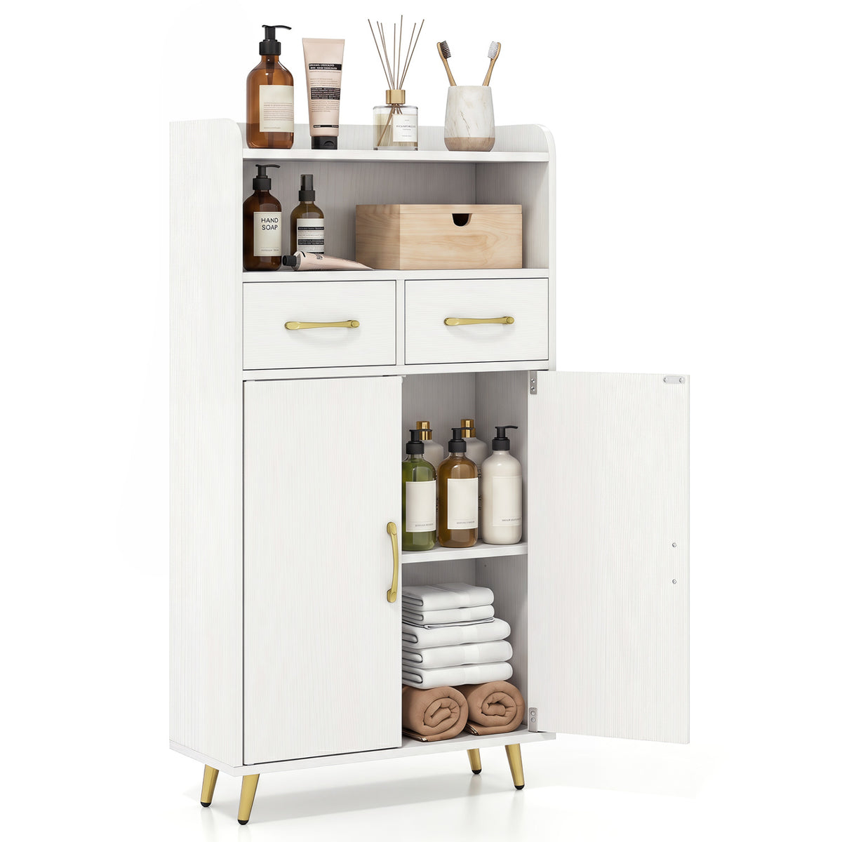 Bathroom Storage Cabinet Freestanding Floor Cabinet with 2 Drawers and 2 Doors