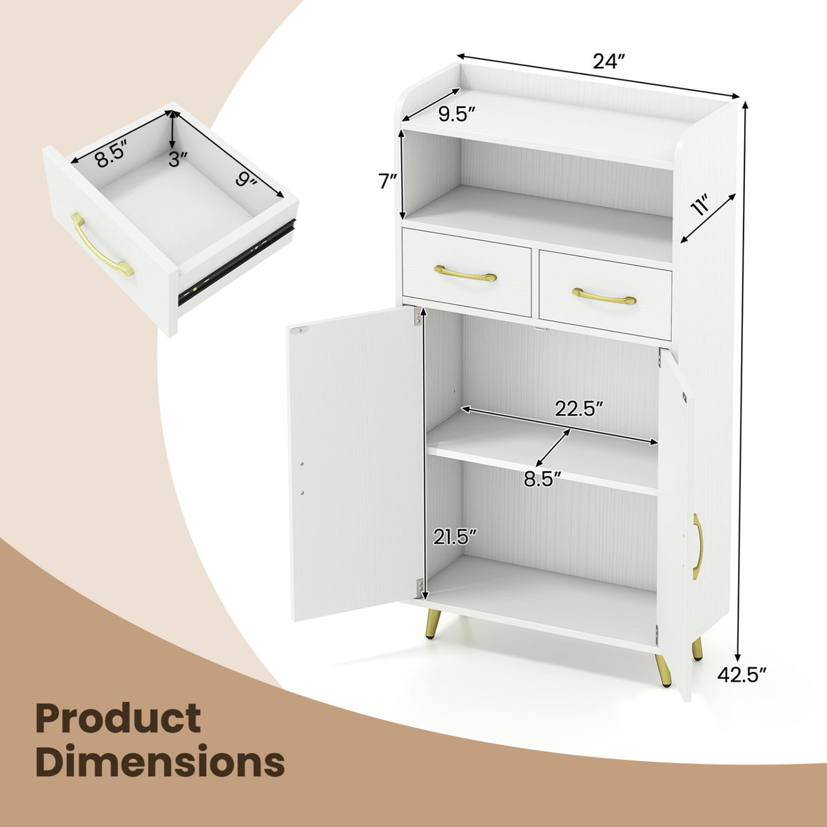 Bathroom Storage Cabinet Freestanding Floor Cabinet with 2 Drawers and 2 Doors