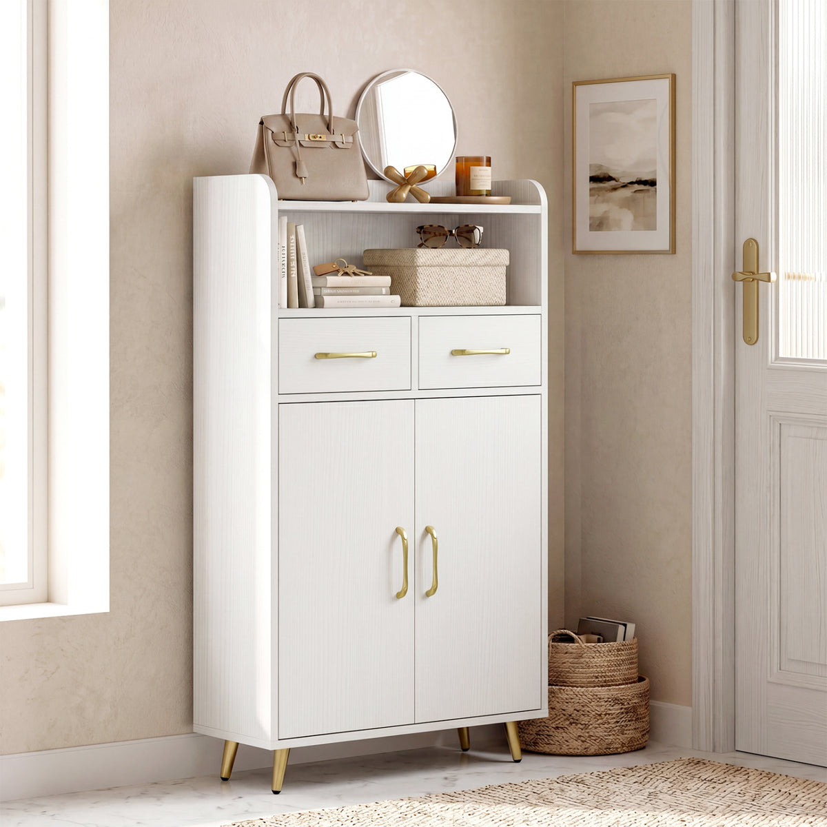 Bathroom Storage Cabinet Freestanding Floor Cabinet with 2 Drawers and 2 Doors