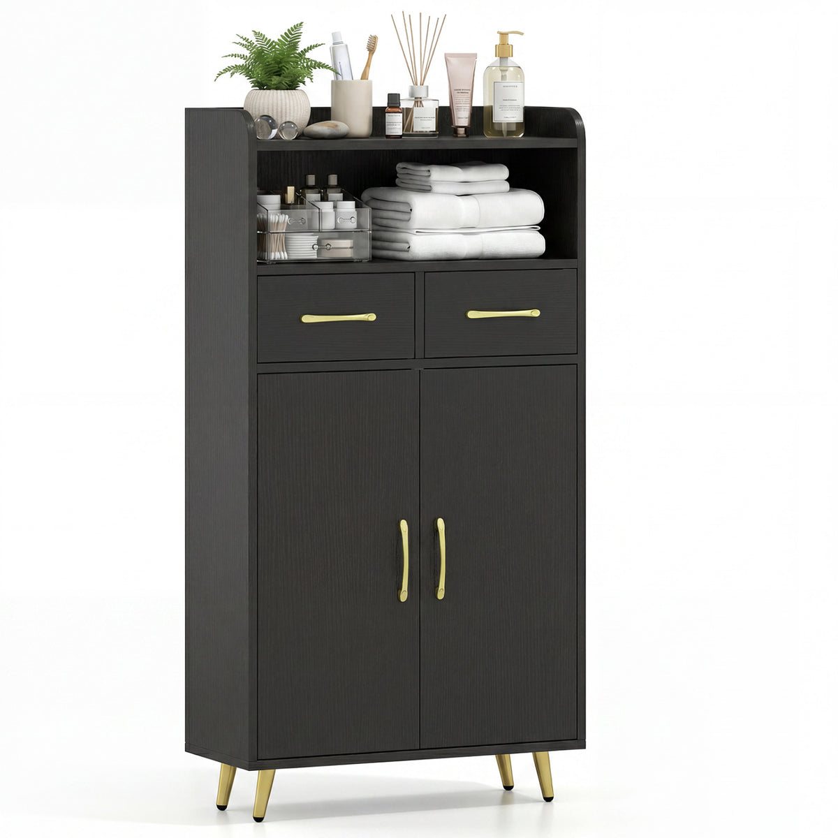 Bathroom Storage Cabinet Freestanding Floor Cabinet with 2 Drawers and 2 Doors