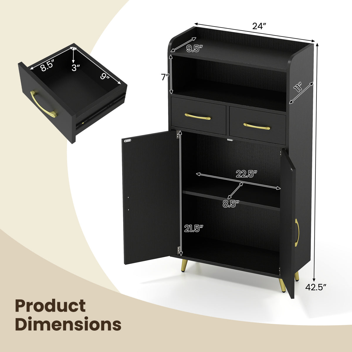 Bathroom Storage Cabinet Freestanding Floor Cabinet with 2 Drawers and 2 Doors