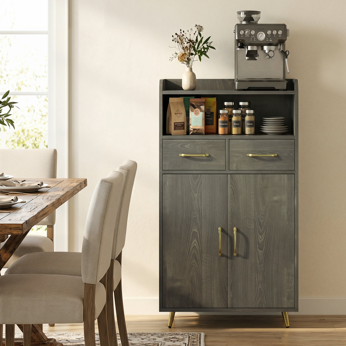 Bathroom Storage Cabinet Freestanding Floor Cabinet with 2 Drawers and 2 Doors
