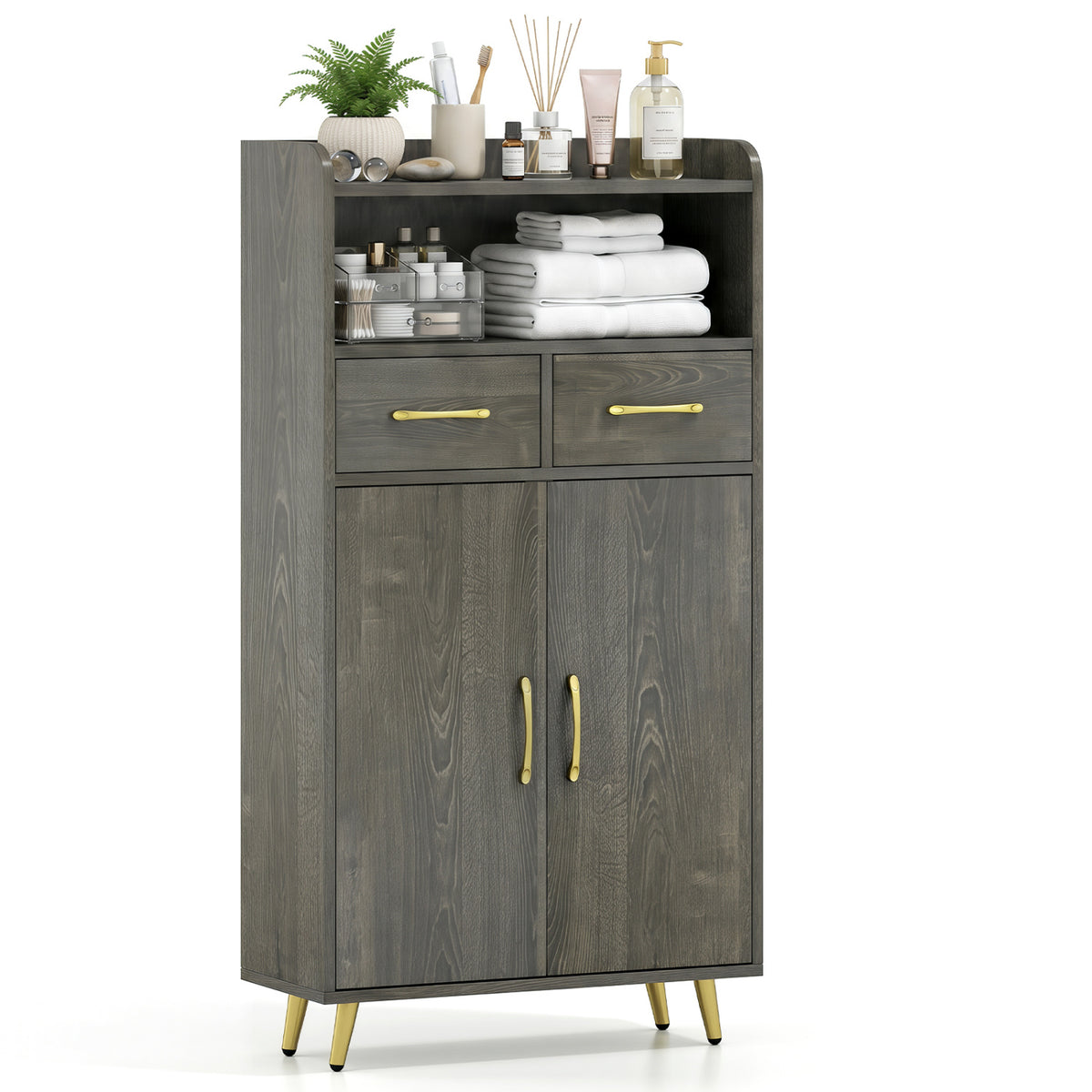Bathroom Storage Cabinet Freestanding Floor Cabinet with 2 Drawers and 2 Doors