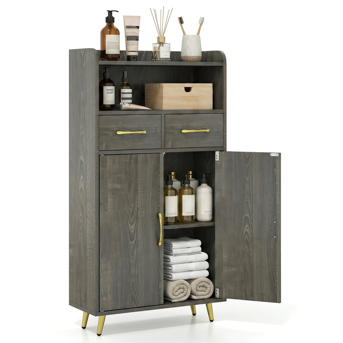 Bathroom Storage Cabinet Freestanding Floor Cabinet with 2 Drawers and 2 Doors