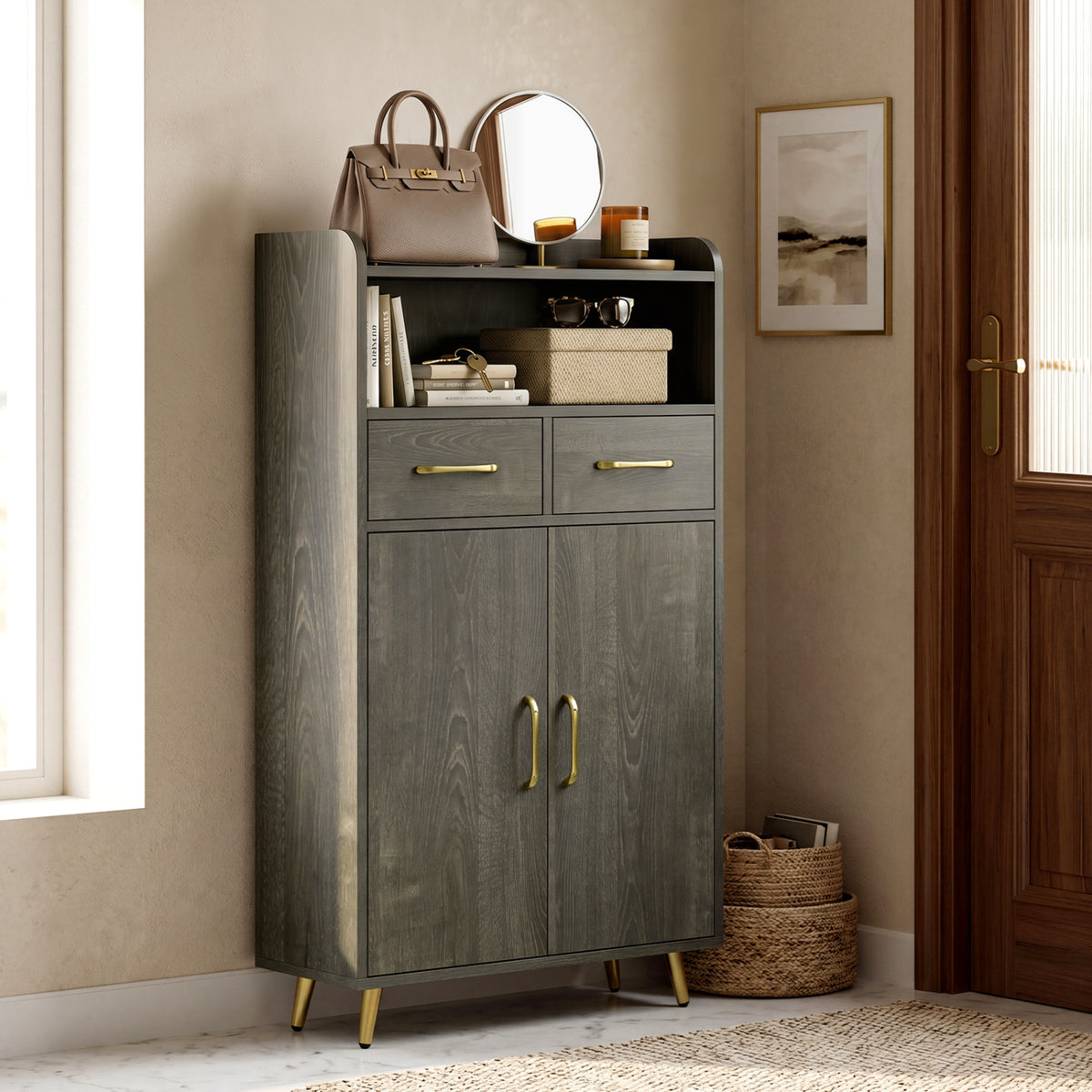 Bathroom Storage Cabinet Freestanding Floor Cabinet with 2 Drawers and 2 Doors