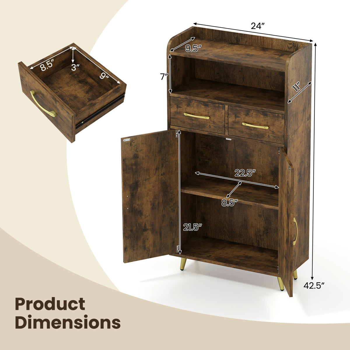 Bathroom Storage Cabinet Freestanding Floor Cabinet with 2 Drawers and 2 Doors