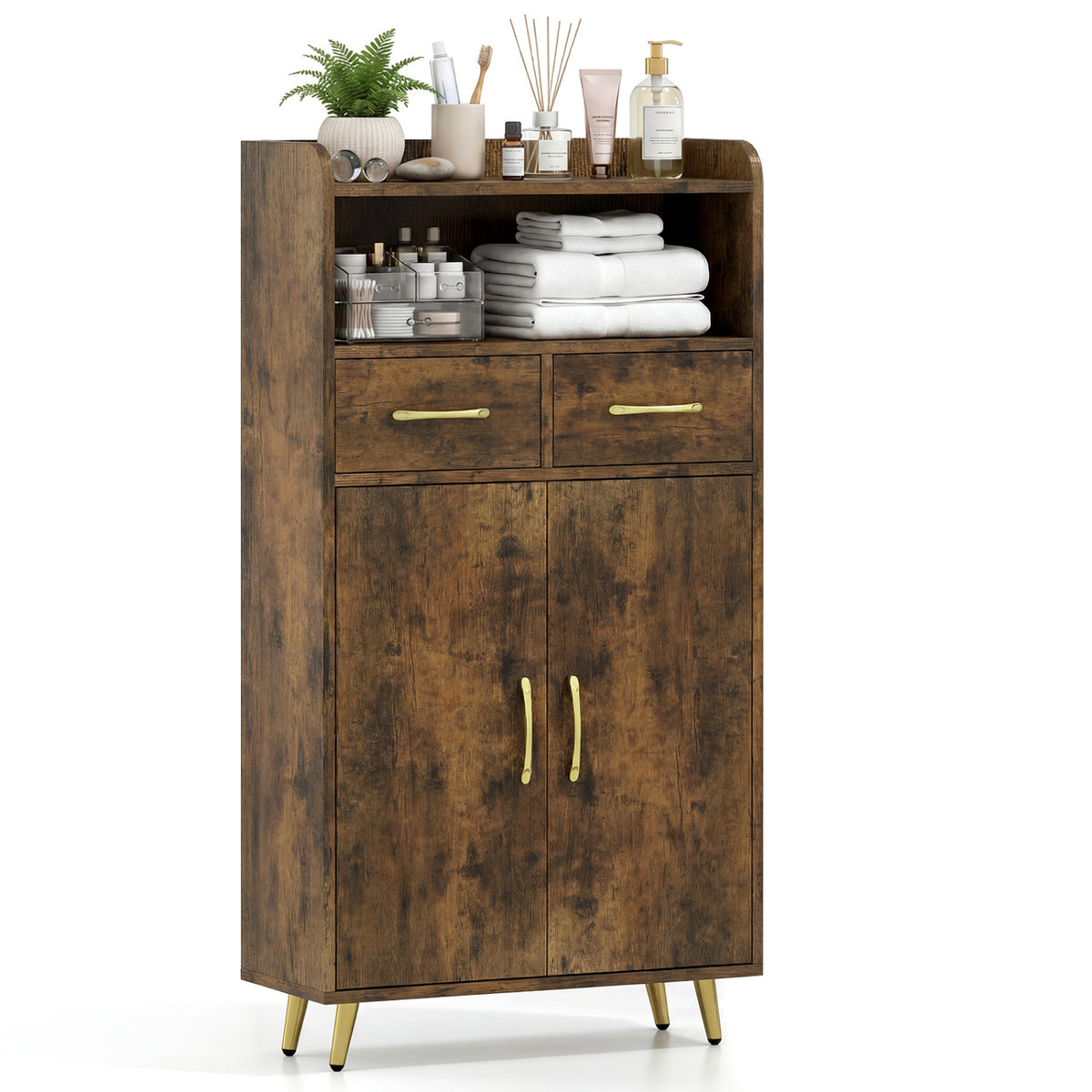 Bathroom Storage Cabinet Freestanding Floor Cabinet with 2 Drawers and 2 Doors