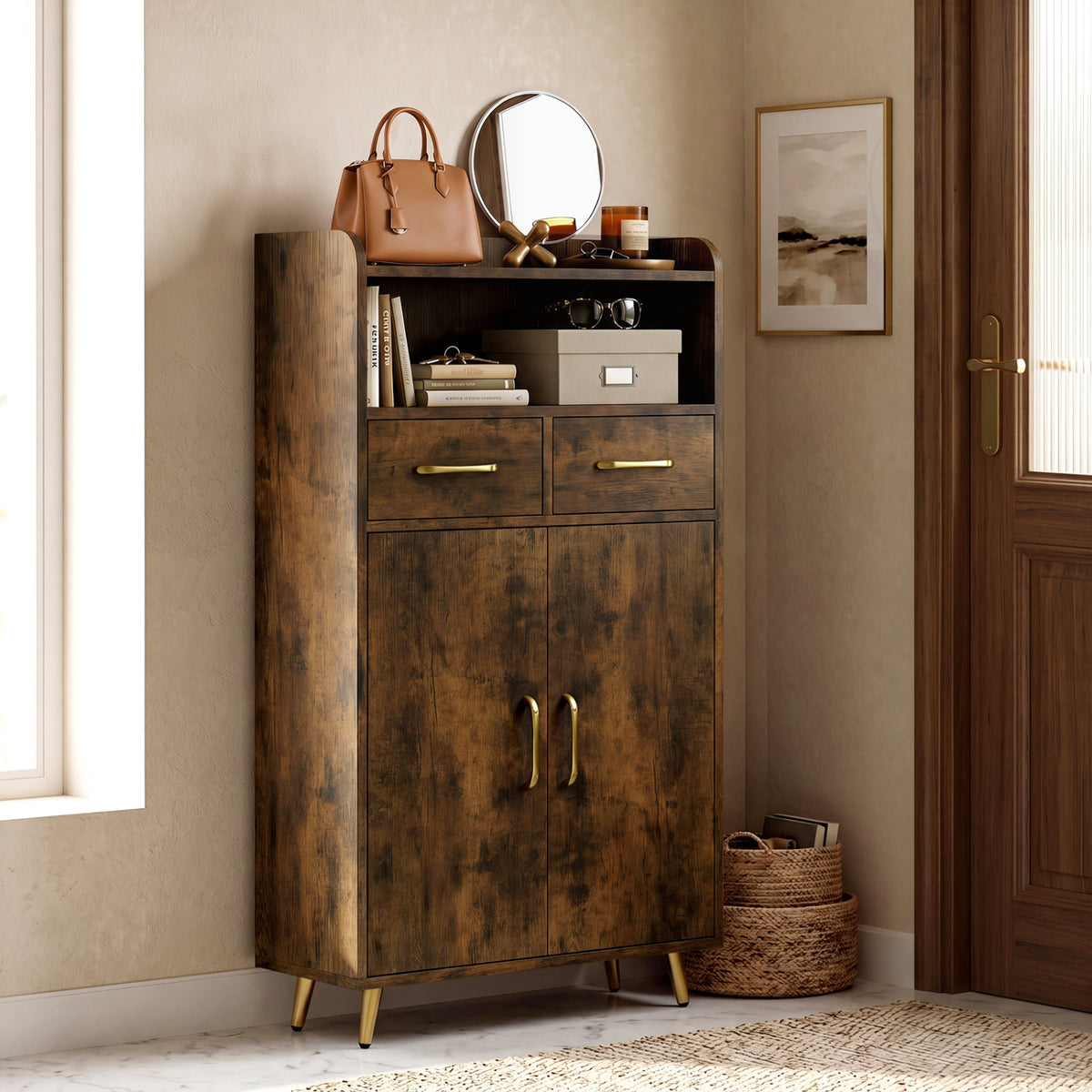 Bathroom Storage Cabinet Freestanding Floor Cabinet with 2 Drawers and 2 Doors