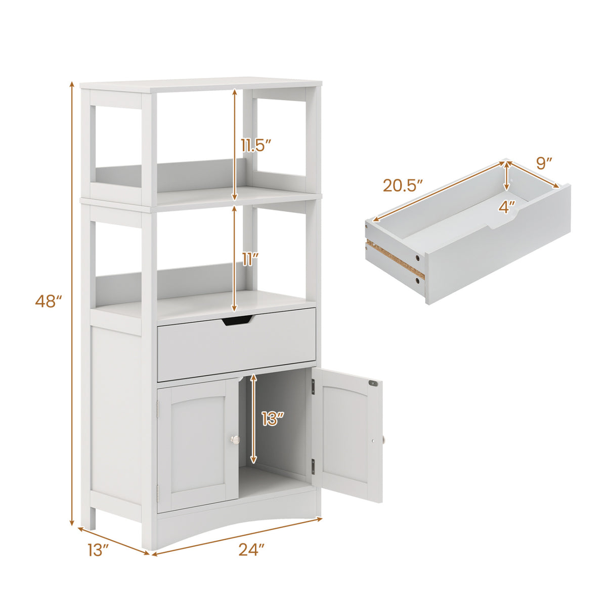 Bathroom Storage Cabinet with Open Shelves and Drawer