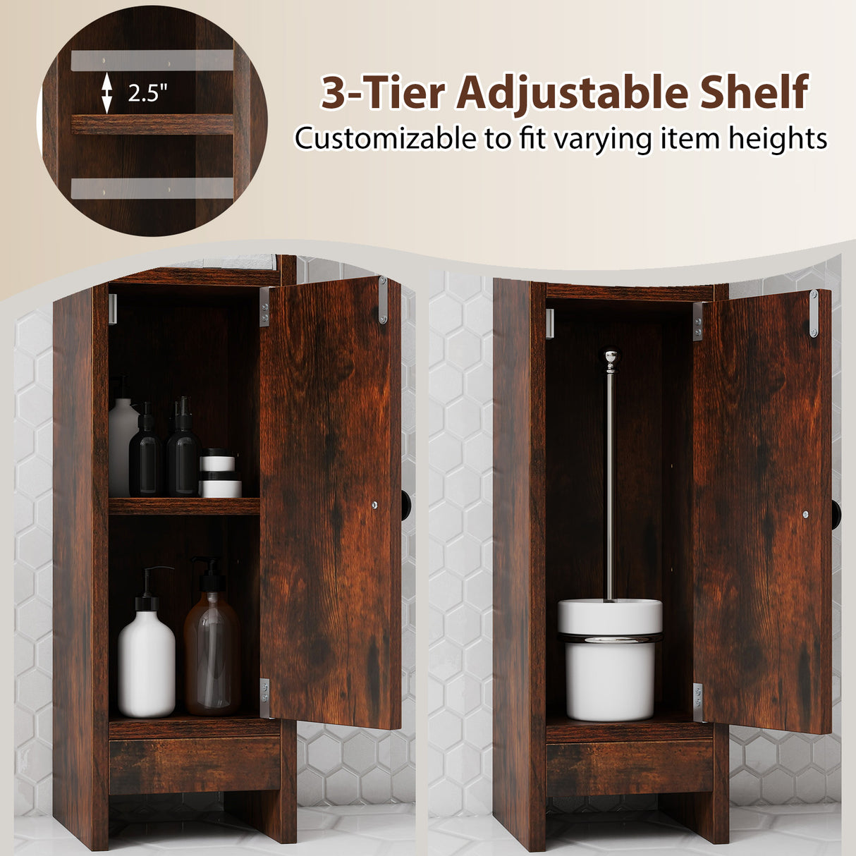 Bathroom Slim Cabinet Corner with Door and Adjustable Shelf