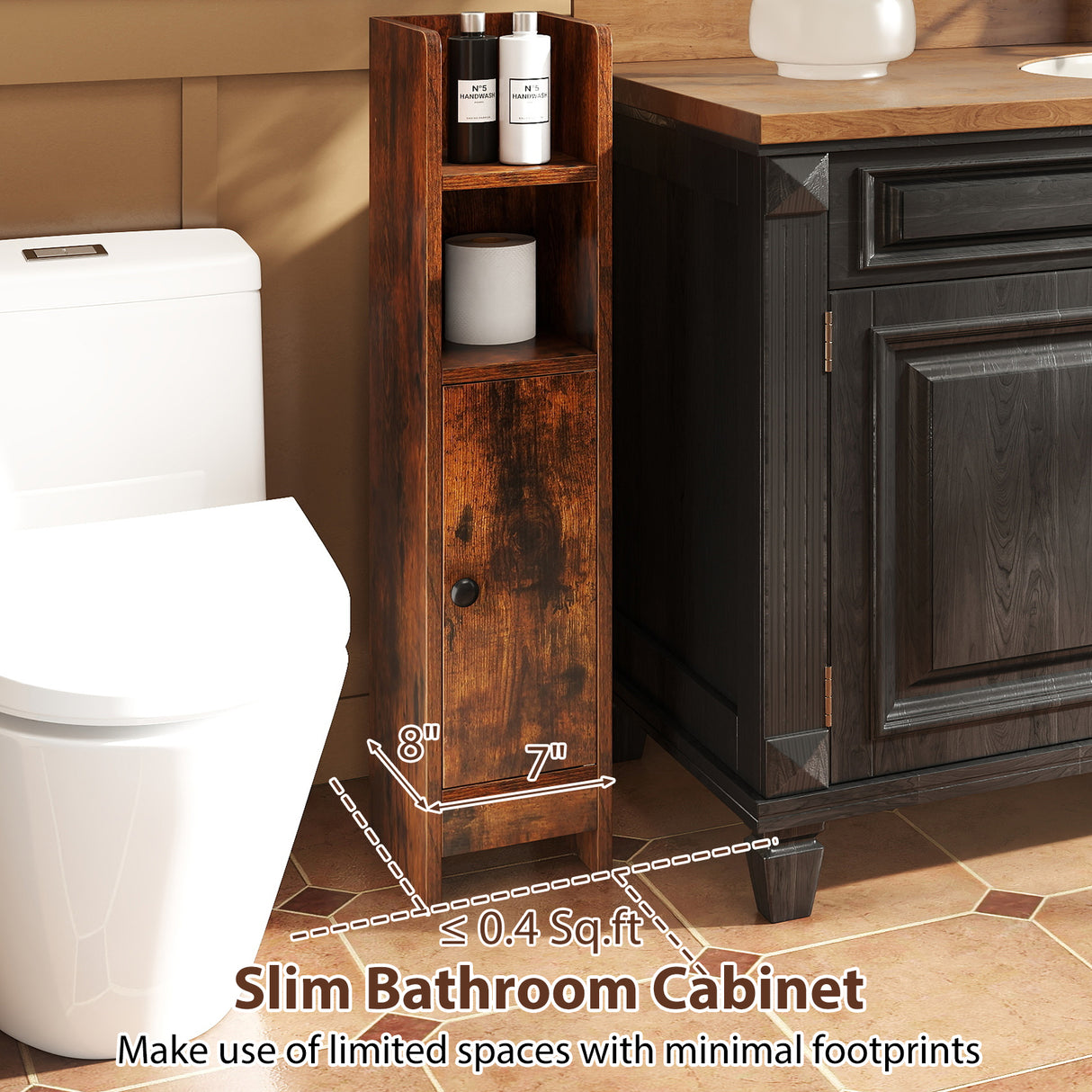 Bathroom Slim Cabinet Corner with Door and Adjustable Shelf