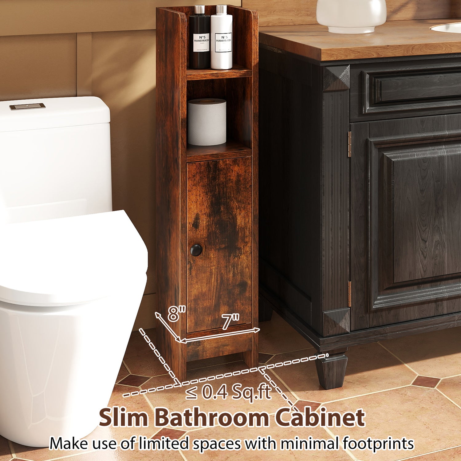 Bathroom Slim Cabinet Corner with Door and Adjustable Shelf