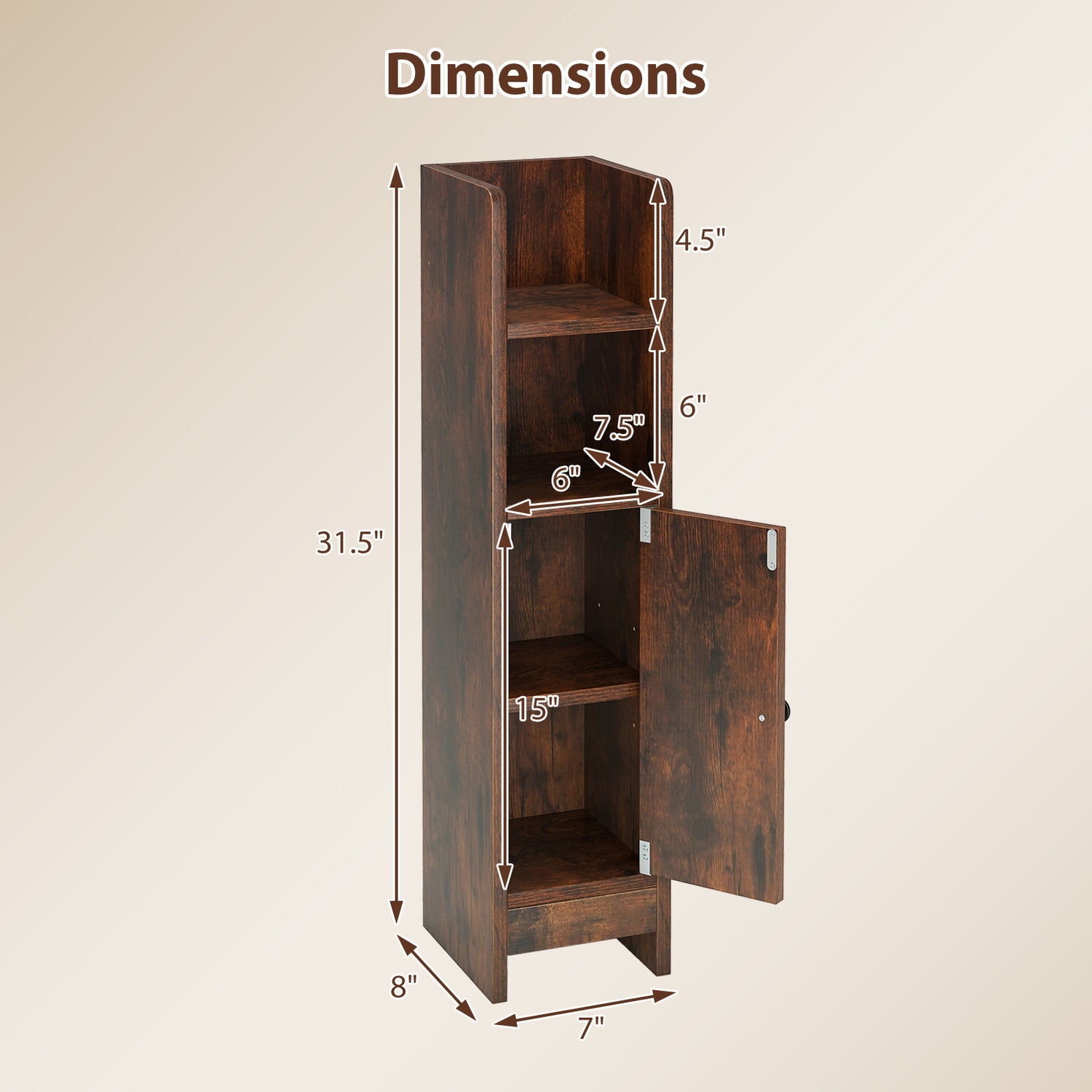 Bathroom Slim Cabinet Corner with Door and Adjustable Shelf