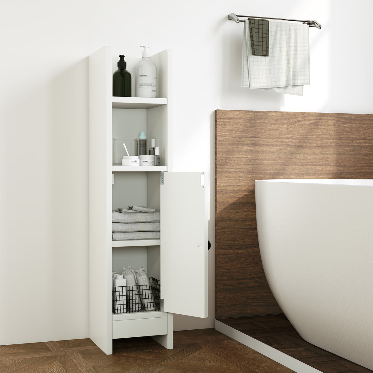 Bathroom Slim Cabinet Corner with Door and Adjustable Shelf