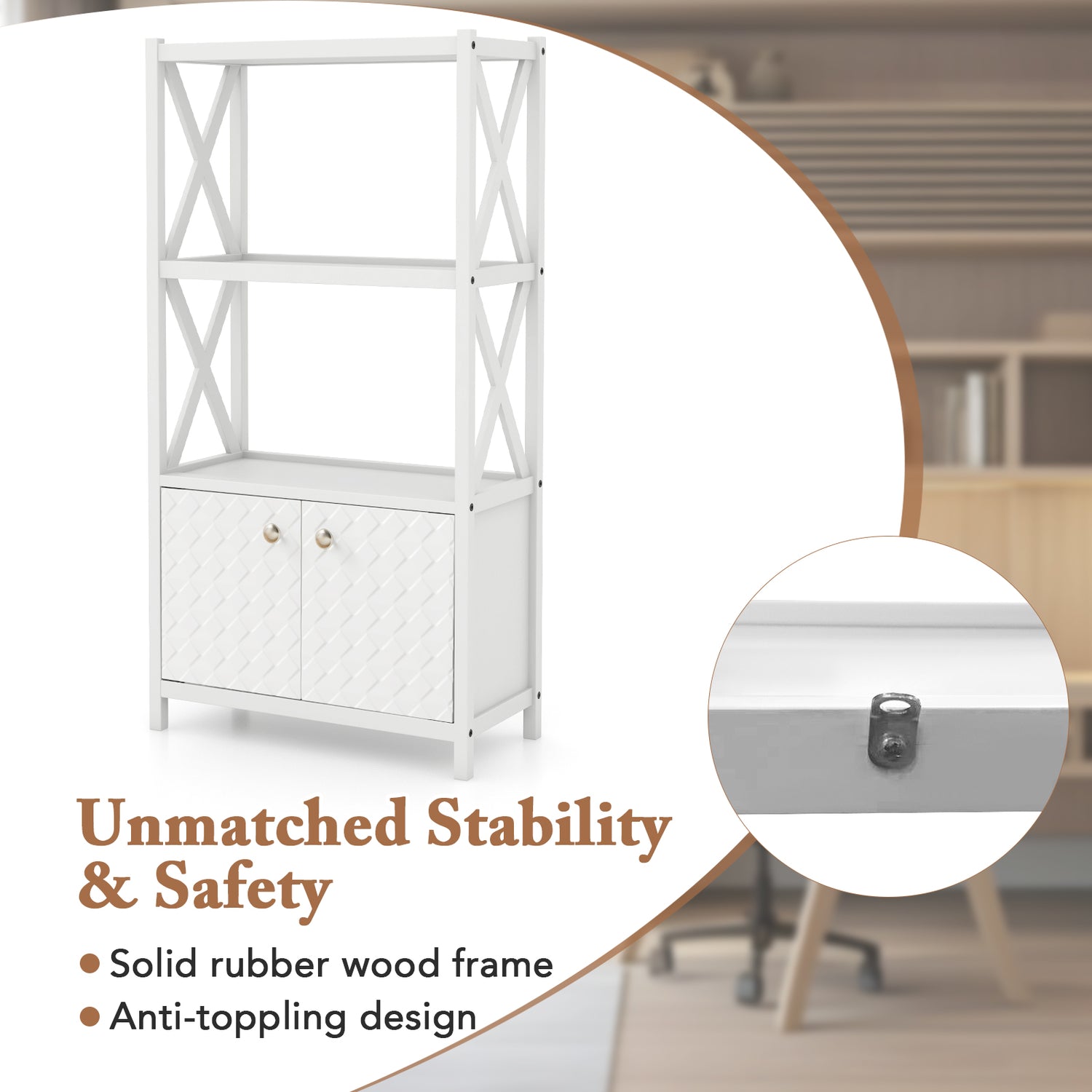 Bathroom Storage Cabinet with Open Shelves and Double Doors
