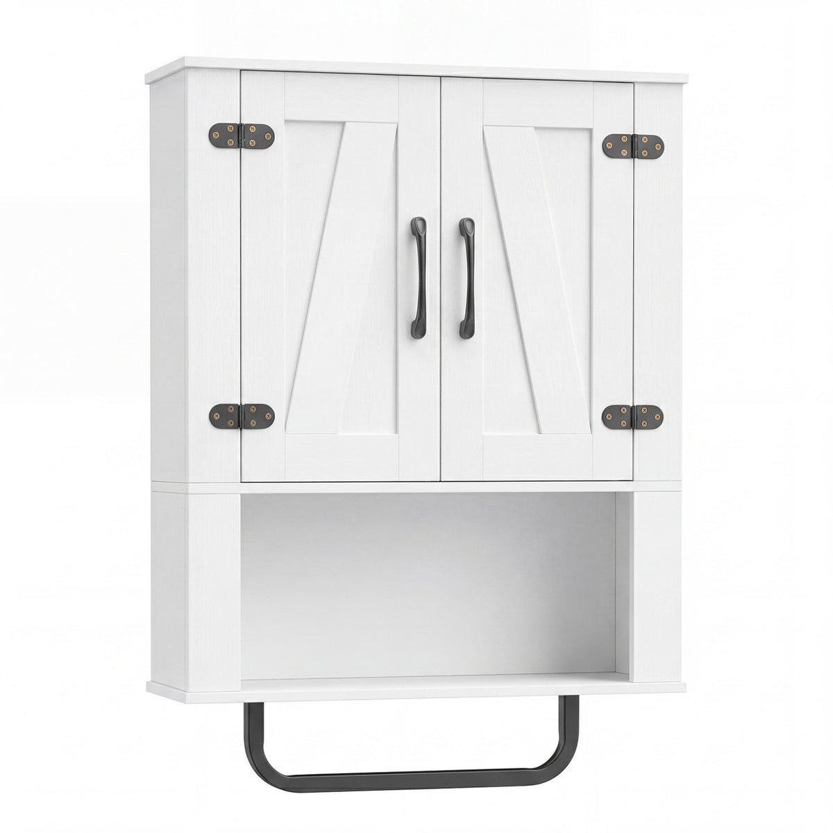 Bathroom Wall Cabinet with 2 Barn Doors and Towel Bar and 3-Tier Wooden Storage