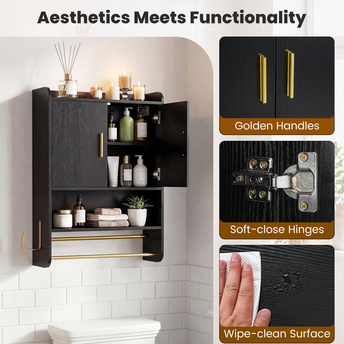 Bathroom Wall Cabinet Wall Mounted Medicine Cabinet with Towel Bars