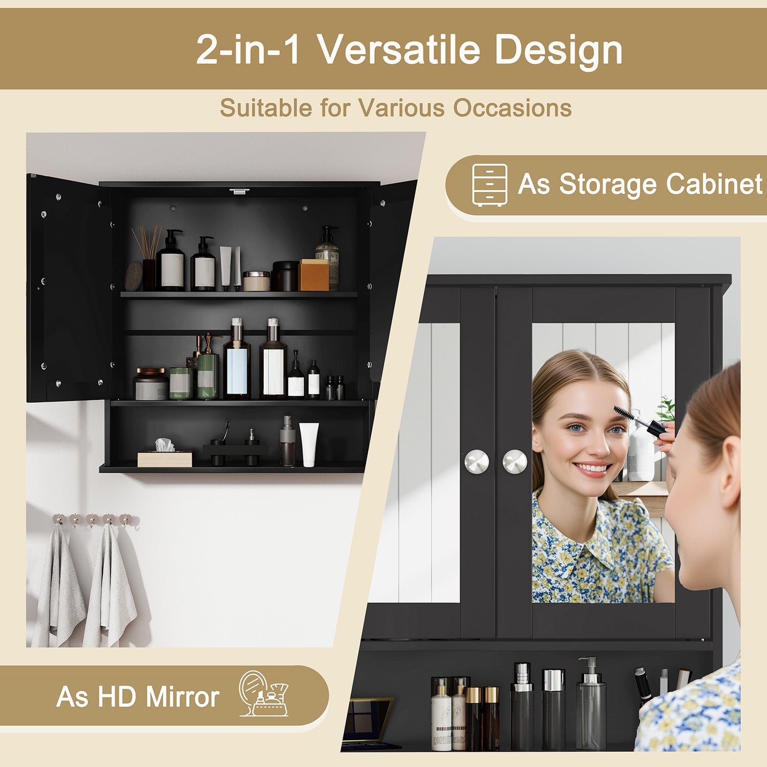 Bathroom Wall Mount Mirror Cabinet Organizer