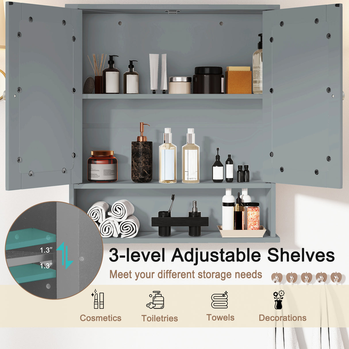 Bathroom Wall Mount Mirror Cabinet Organizer