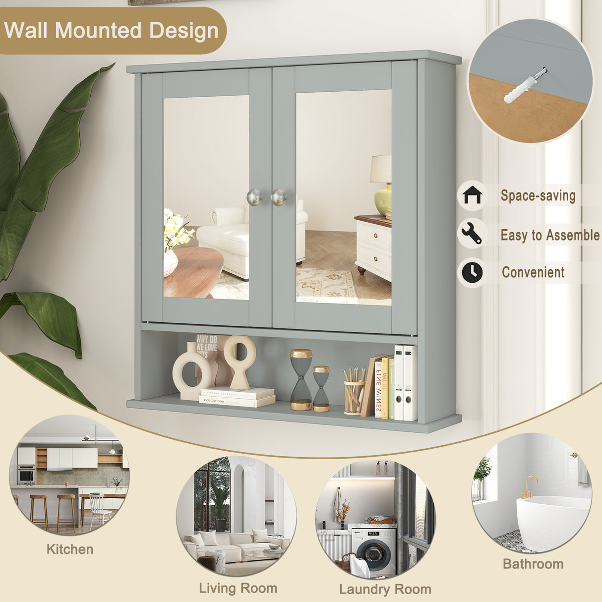 Bathroom Wall Mount Mirror Cabinet Organizer
